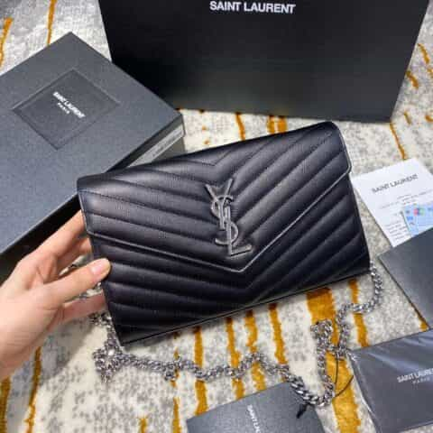 Saint laurent Ysl Monogram Woc信封链条小包 377828黑色银扣