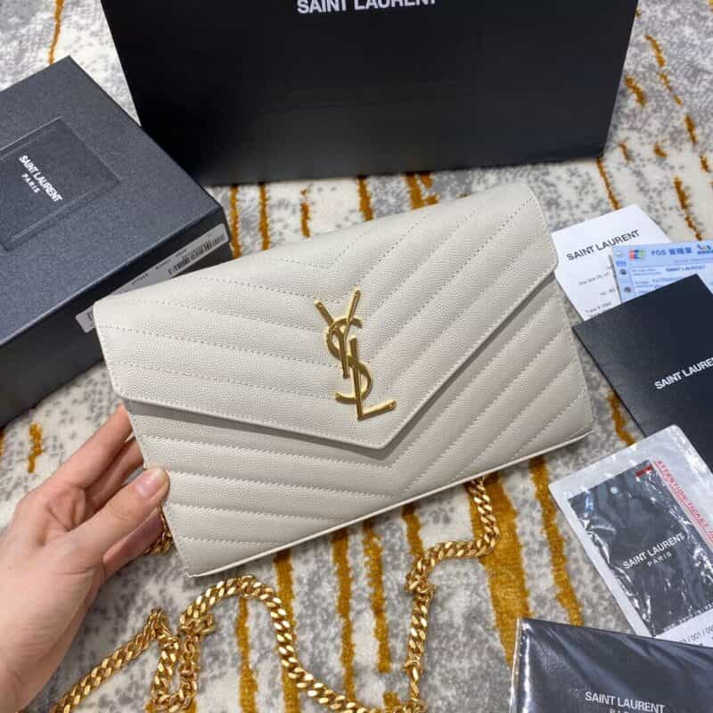 Saint laurent Ysl Monogram Woc信封链条小包 377828白色金扣