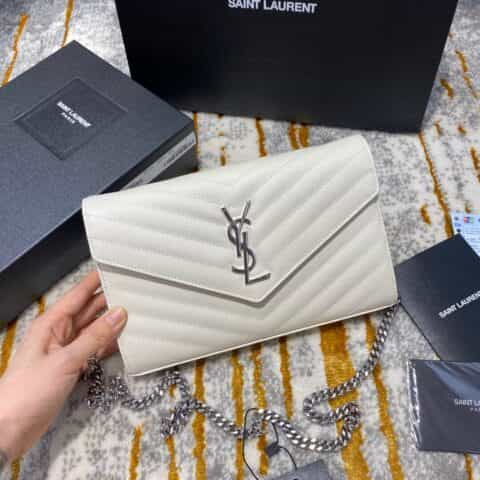 Saint laurent Ysl Monogram Woc信封链条小包 377828白色银扣