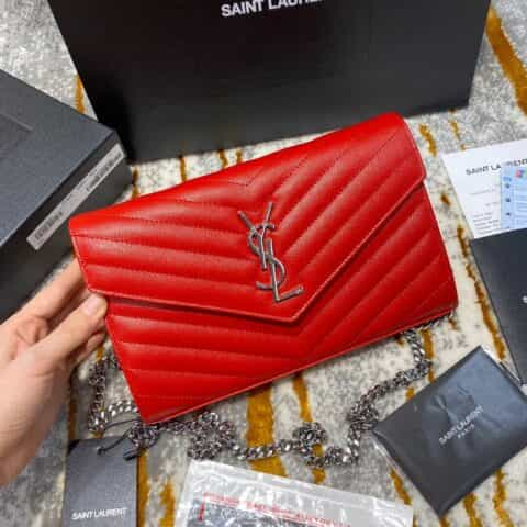 Saint laurent Ysl Monogram Woc信封链条小包 377828红色银扣