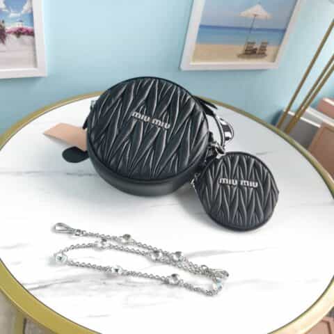 MIUMIU缪缪Cloquet进口小羊皮小圆饼三合一钻石链条包5BH191