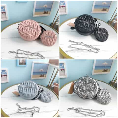 MIUMIU缪缪Cloquet进口小羊皮小圆饼三合一钻石链条包5BH191