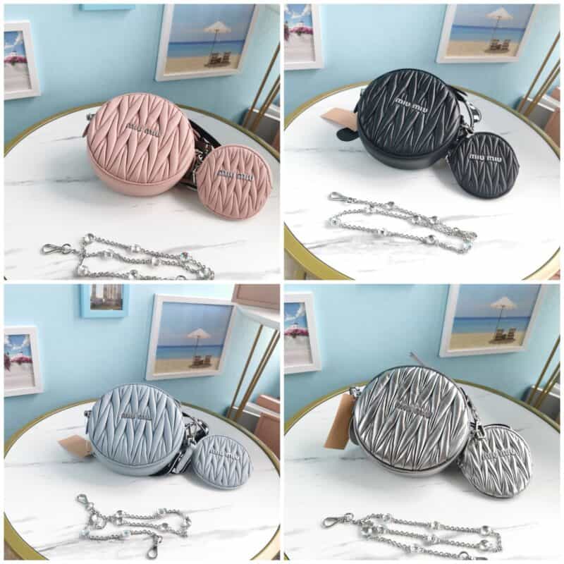 MIUMIU缪缪Cloquet进口小羊皮小圆饼三合一钻石链条包5BH191