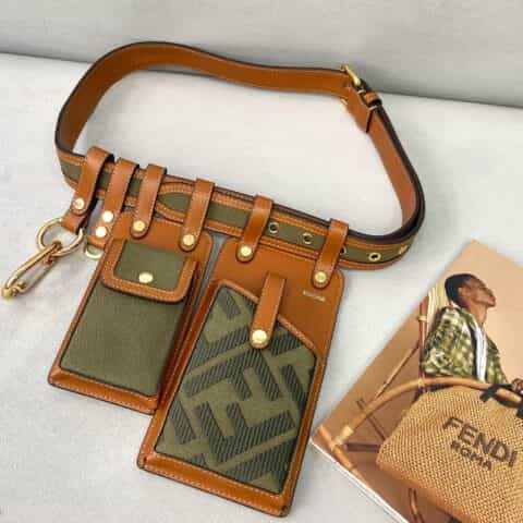 FENDI芬迪牛皮配牛仔布多功能配套皮带593