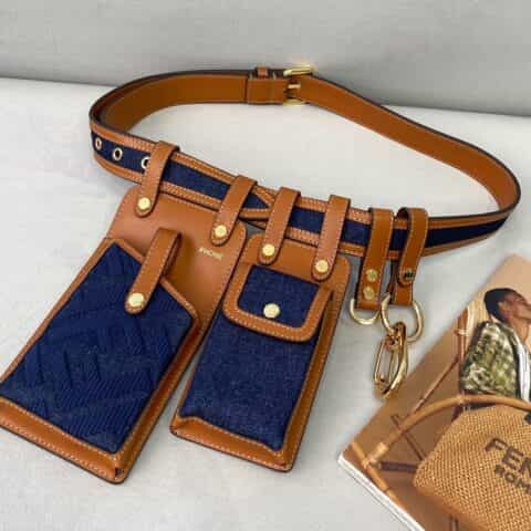 FENDI芬迪牛皮配牛仔布多功能配套皮带593