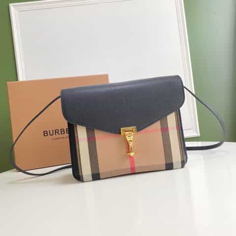 Burberry巴宝莉粒纹皮革拼 house 格纹斜背包8131