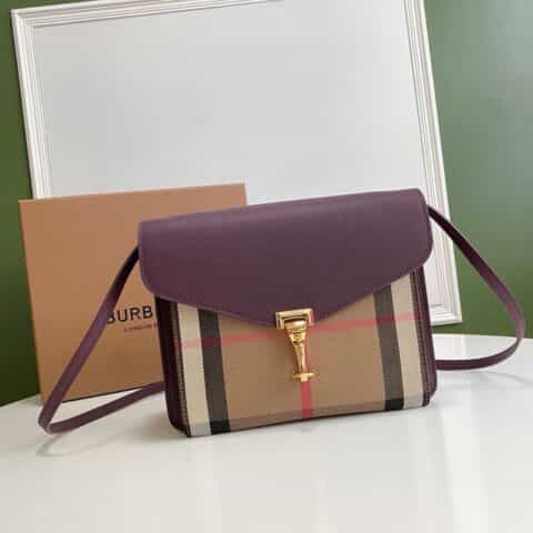 Burberry巴宝莉粒纹皮革拼 house 格纹斜背包8131