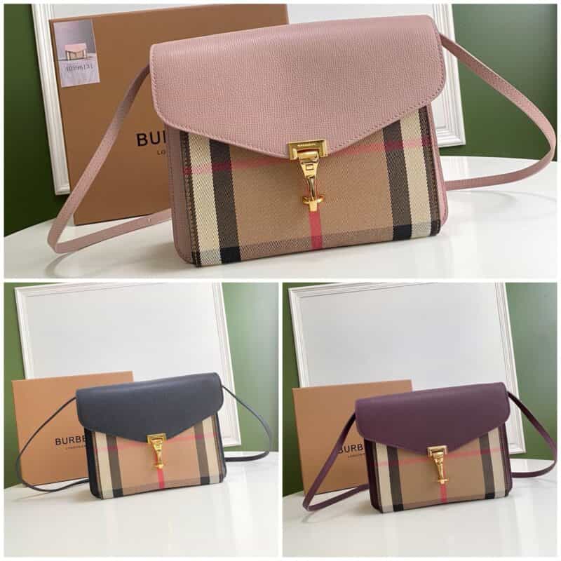 Burberry巴宝莉粒纹皮革拼 house 格纹斜背包8131