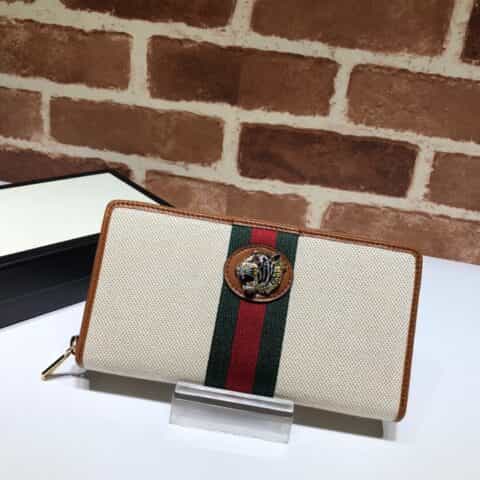GUCCI古驰杏色帆布饰虎头钱包573791