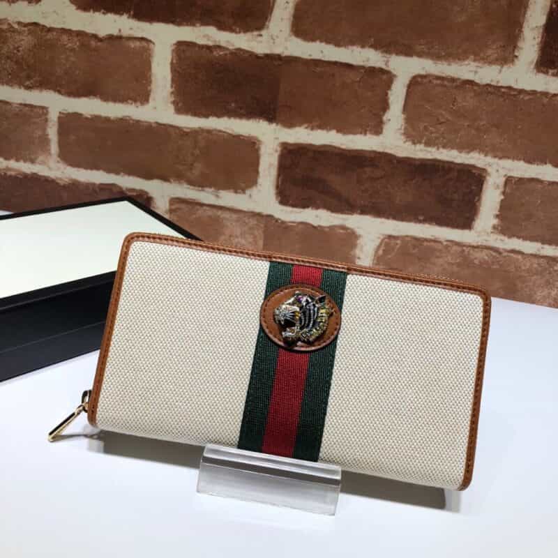 GUCCI古驰杏色帆布饰虎头钱包573791