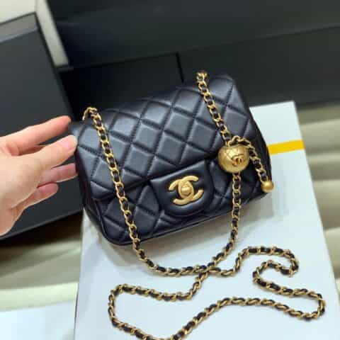 Chanel香奈儿 Flap Bag 新款金属球包金珠方胖子羊皮 AS1786
