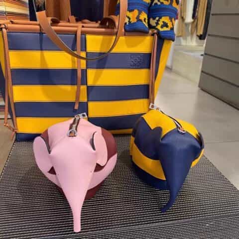 Loewe罗意威 elephant stripes Mlnl bag经典斜挎小象包 0192粉红拼色