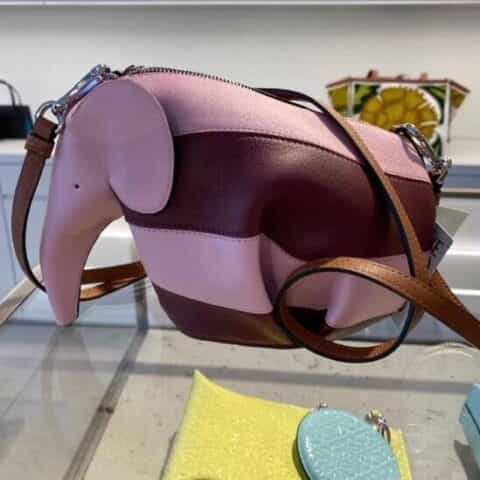 Loewe罗意威 elephant stripes Mlnl bag经典斜挎小象包 0192粉红拼色