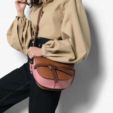 Loewe罗意威 Small Gate bag 马鞍包 0301棕拼粉