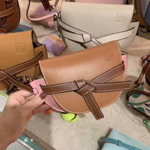 Loewe罗意威 Mini Gate bag 马鞍包 0328棕拼粉15CM