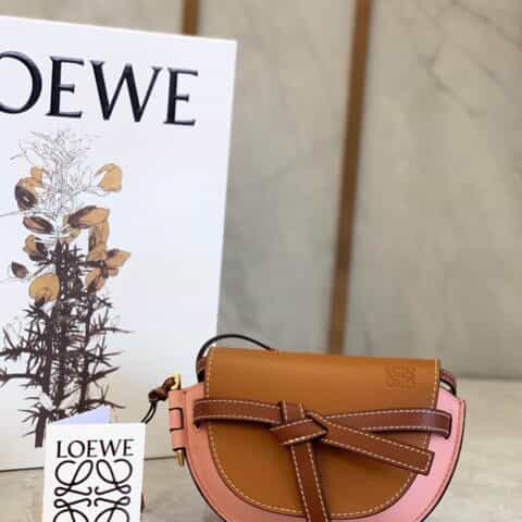 Loewe罗意威 Mini Gate bag 马鞍包 0328棕拼粉15CM