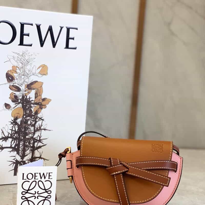 Loewe罗意威 Mini Gate bag 马鞍包 0328棕拼粉15CM