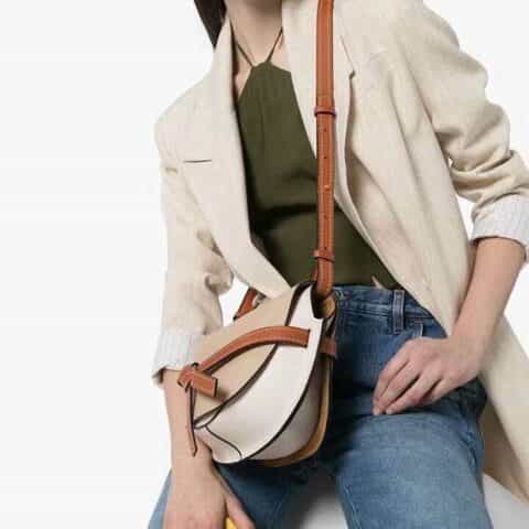 Loewe罗意威 Small Gate bag 马鞍包 0301杏拼白20CM