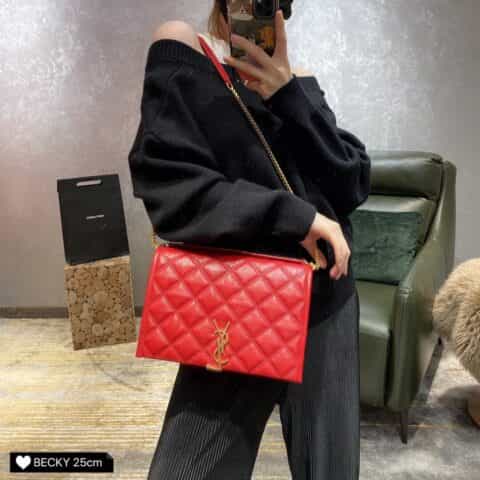 Saint laurent Ysl Becky25菱形绗缝小羊皮链条包 629426