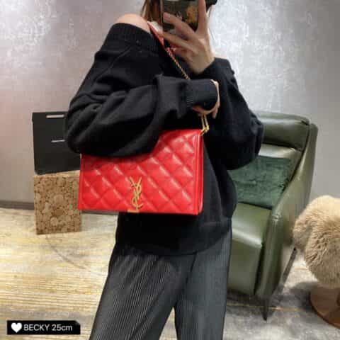 Saint laurent Ysl Becky25菱形绗缝小羊皮链条包 629426