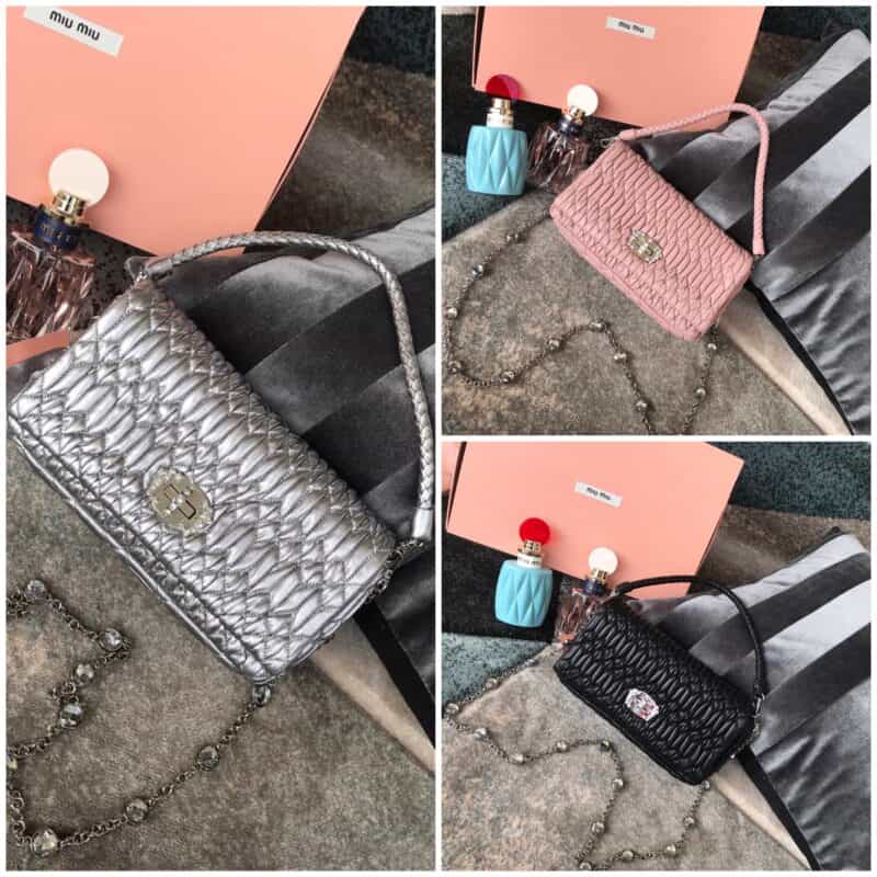 MIUMIU缪缪全新进口羊皮新款钻石链条斜挎包RP0417