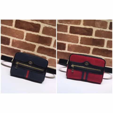 GUCCI古驰磨砂皮红蓝条纹腰包517076