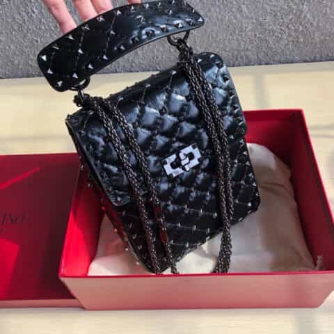 Valentino华伦天奴专柜最新款顶级羊皮迷你小钉修饰手提包单肩斜挎包0124