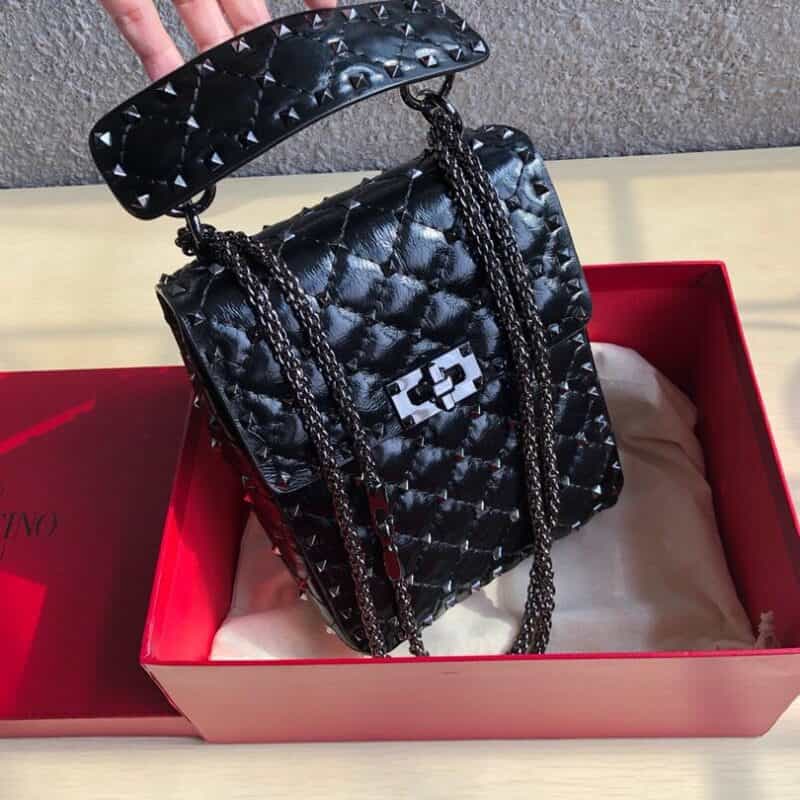 Valentino华伦天奴专柜最新款顶级羊皮迷你小钉修饰手提包单肩斜挎包0124