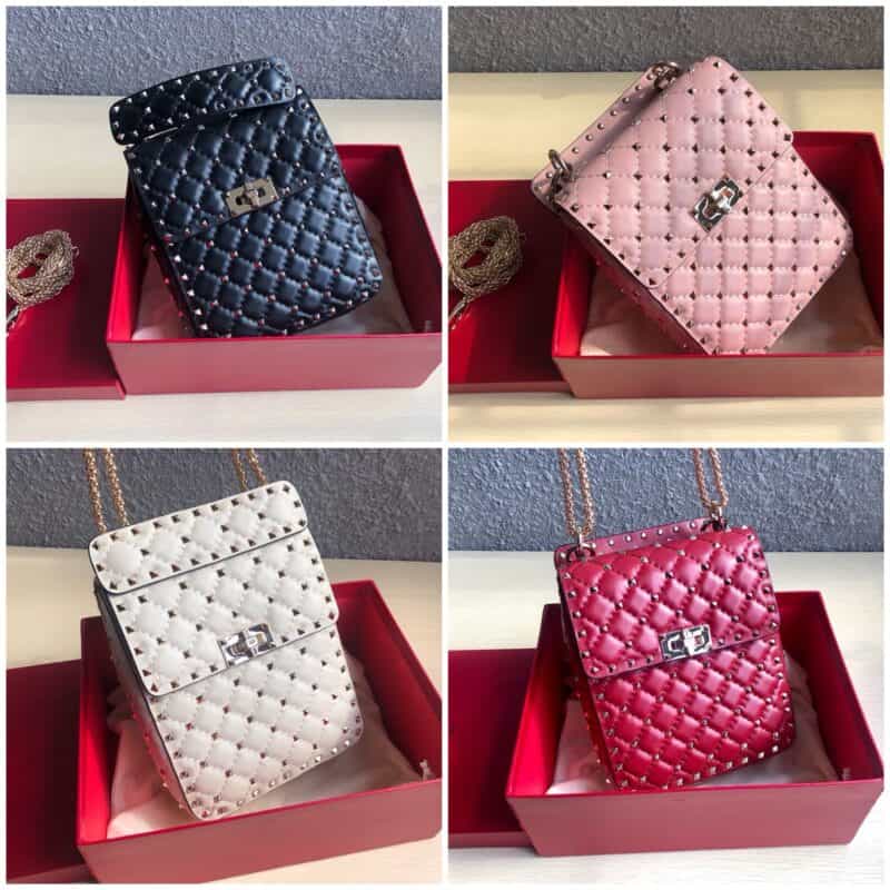 Valentino华伦天奴专柜最新款顶级羊皮迷你小钉修饰手提包单肩斜挎包0124