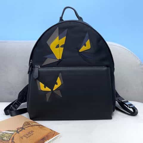 FENDI芬迪黑色尼龙和皮拼接背包2322