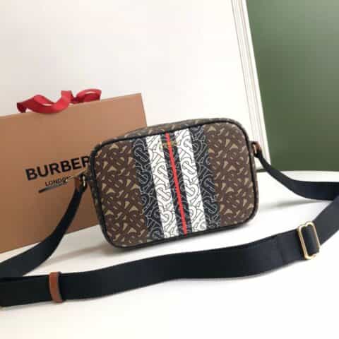 Burberry巴宝莉专属标识条纹环保帆布斜背包