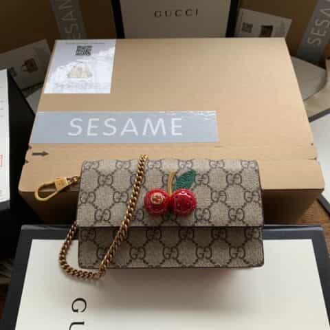 Gucci GG Supreme帆布樱桃迷你链条包 481291 K9GXT 8694