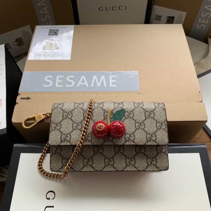 Gucci GG Supreme帆布樱桃迷你链条包 481291 K9GXT 8694