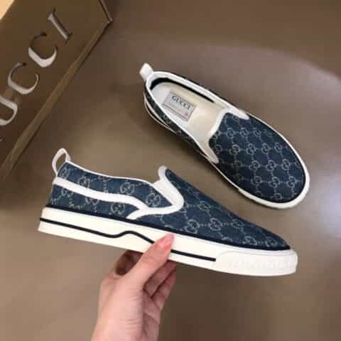 GUCCI古驰   双G提花环保水洗丹宁G家 Tennis 1977系列情侣便鞋