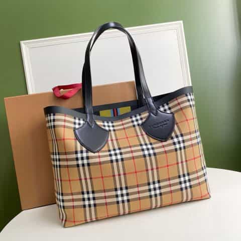 Burberry巴宝莉帆布格纹图案柔韧皮革边饰