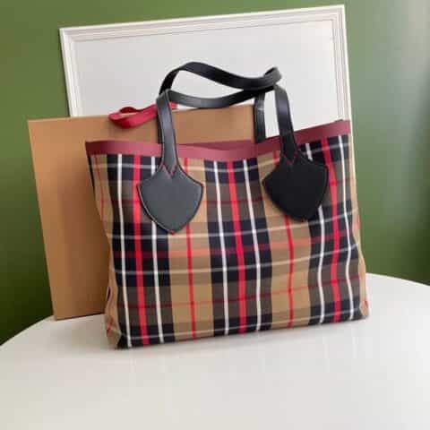 Burberry巴宝莉帆布格纹图案柔韧皮革边饰