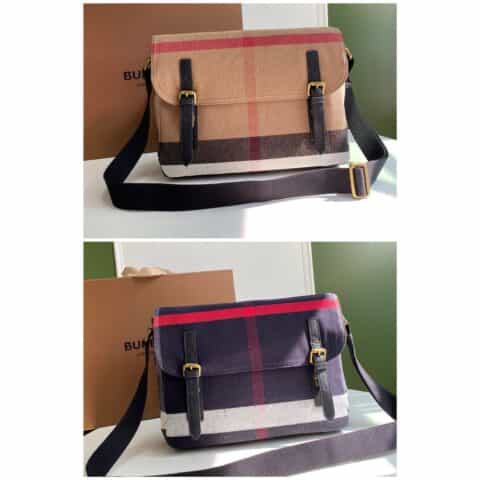 Burberry巴宝莉Canvas棉麻混纺格纹中性款信使包