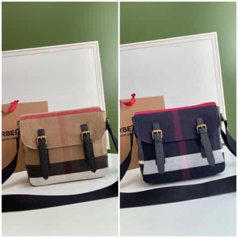 Burberry巴宝莉Canvas棉麻混纺格纹中性款信使包