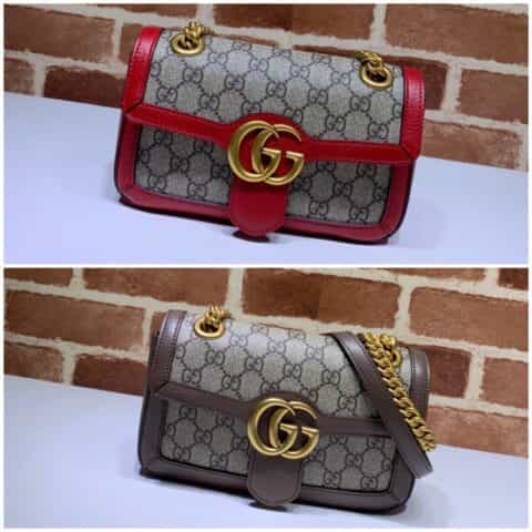 GUCCI古驰双G帆布红色皮革链条单肩斜挎包446744