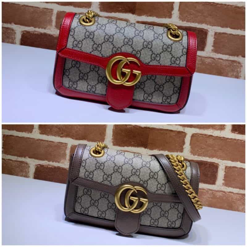 GUCCI古驰双G帆布红色皮革链条单肩斜挎包446744