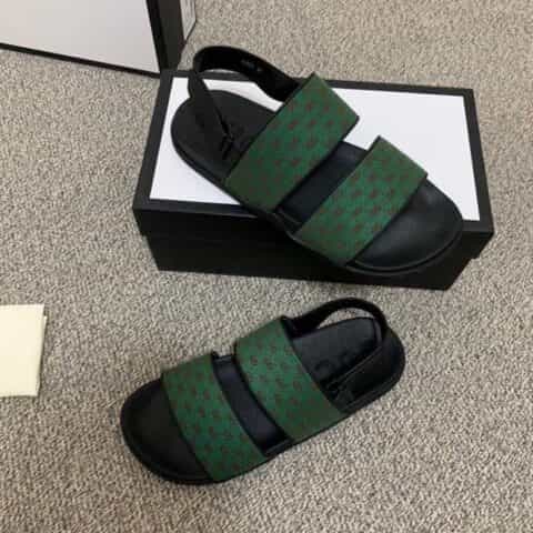 GUCCI古驰   采用饰有品牌标识的经典红绿织带男士凉鞋