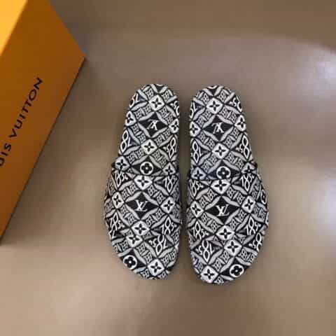 LV/路易威登   3D打印牛皮L 牌奢品男士拖鞋