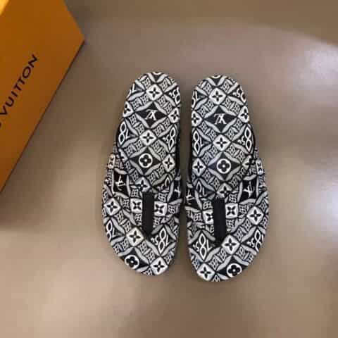 LV/路易威登   3D打印牛皮L 牌奢品男士拖鞋