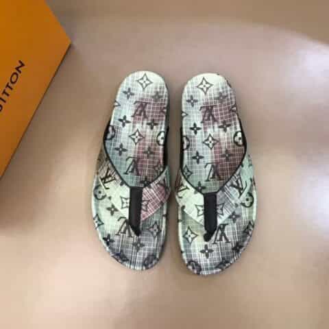 LV/路易威登   3D打印牛皮L 牌奢品男士拖鞋