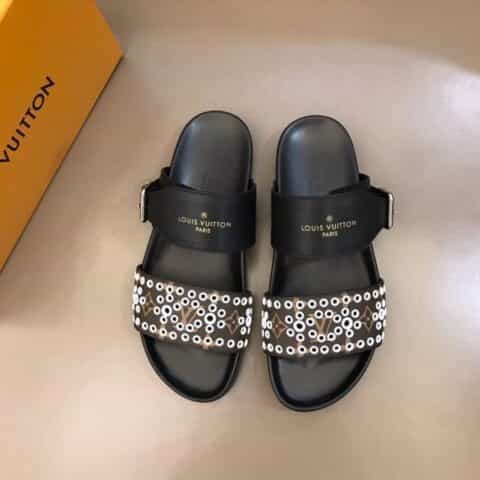 LV/路易威登  头层牛皮L 牌奢品男士拖鞋