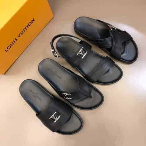 LV/路易威登   鞋面头层牛皮L 牌奢品男士拖鞋