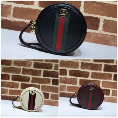 GUCCI古驰红绿条纹皮革圆饼包574841