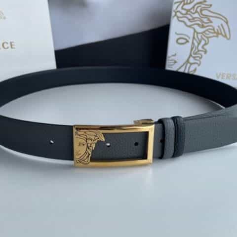 Versace范思哲精钢美杜莎镂空金属扣头层牛皮双面腰带3.5cm