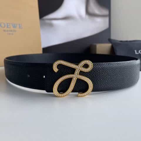 Loewe罗意威精钢徽标镶嵌钻扣结合头层牛皮珍珠纹理腰带3.8cm