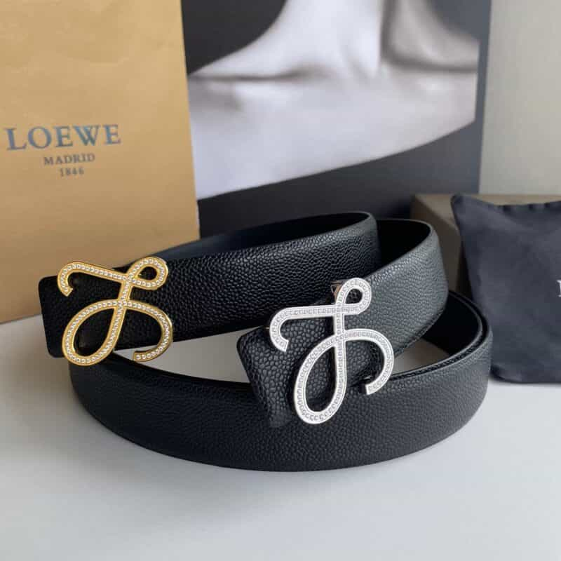 Loewe罗意威精钢徽标镶嵌钻扣结合头层牛皮珍珠纹理腰带3.8cm